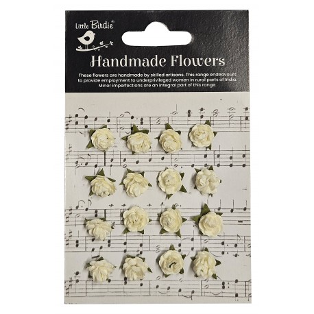 Little Birdie 16 pc Beeded Micro Roses Ivory Pearl