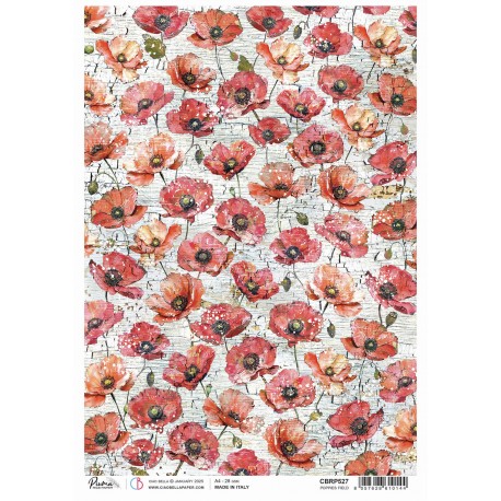 Rice Paper A4 Poppies Field